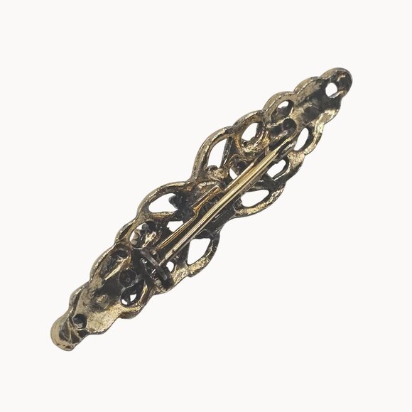 VTG Brooch Gold Tone Multicolor Rhinestone Elegant Regencycore Classy Bar Pin - Picture 4 of 11